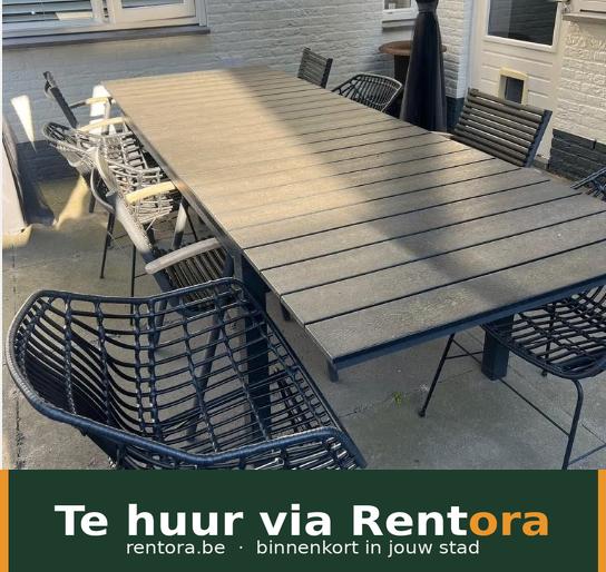 Tafelset + stoelen te huur, Ophalen, Zo goed als nieuw, Rechthoekig, Hout
