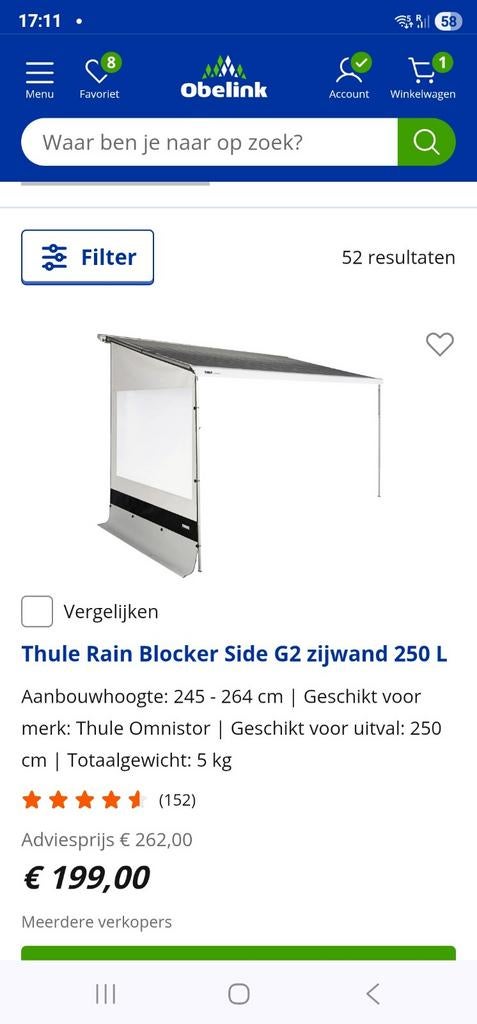 Verkoop zakluifel met alle toebehoren, Caravans en Kamperen, Voortenten en Luifels, Ophalen