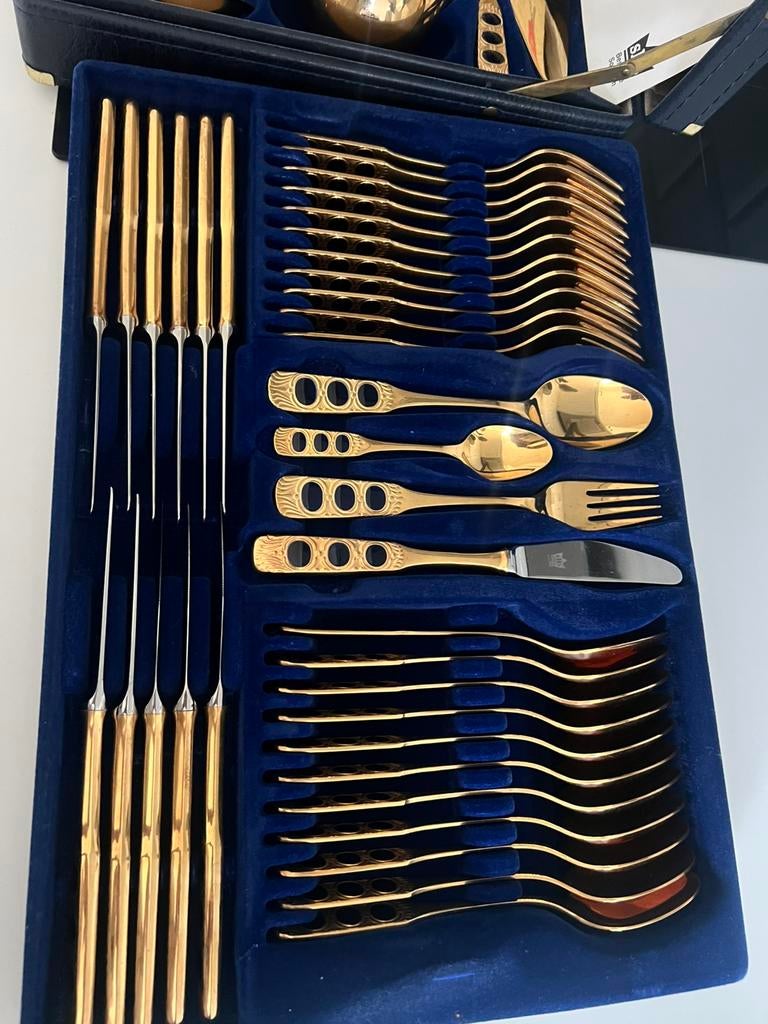Antiek Hardvergolded gold 2 delige set bestek  23/24 karaat, Enlèvement, Or