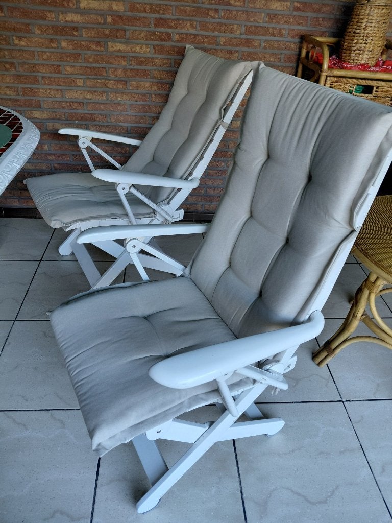 TUINSTOELEN MET KUSSENS EN VOETBANK, Jardin & Terrasse, Enlèvement, Comme neuf, Synthétique, Pliant