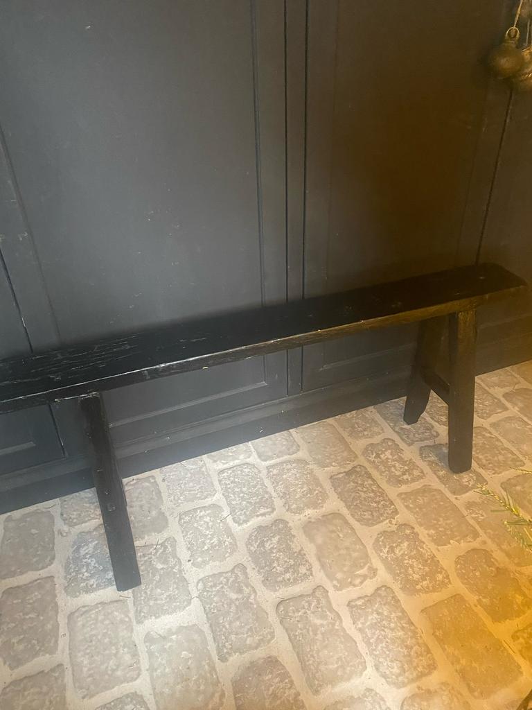 Zwart houten bankje, Huis en Inrichting, ., Ophalen of Verzenden, Zo goed als nieuw, .