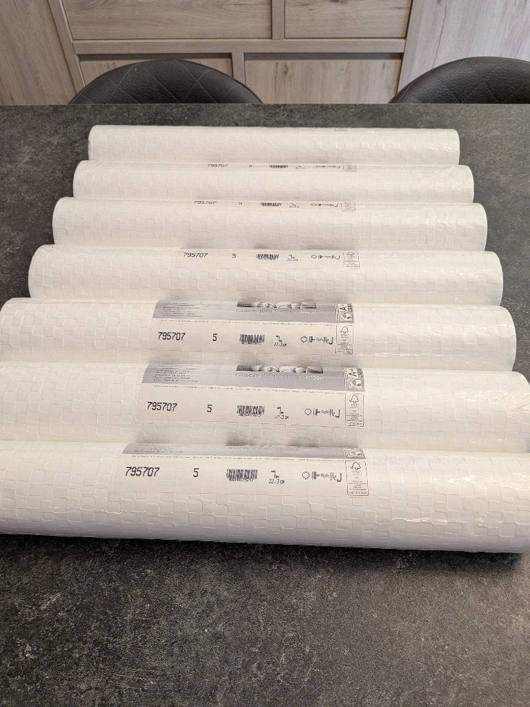 Lot de 7 rouleaux de papier peint intissé blanc structuré, Enlèvement ou Envoi, Papier peint, Blanc, Rasch
