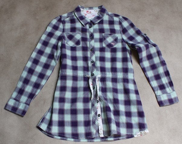 Licht mintgroen-paars geruit hemdjurkje van Esprit - 128/134, Kinderen en Baby's, Kinderkleding | Maat 128, Meisje, Ophalen of Verzenden