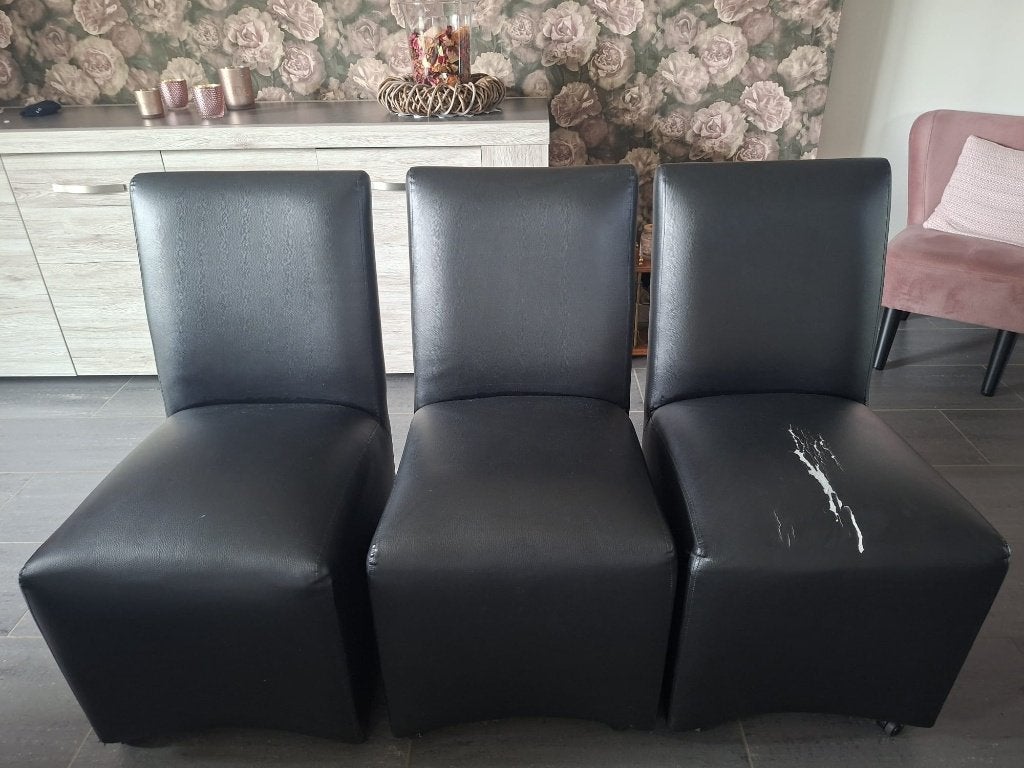 3 zwarte stoelen op wieltjes, Huis en Inrichting, Stoelen, Ophalen, Kunststof, Gebruikt, Drie