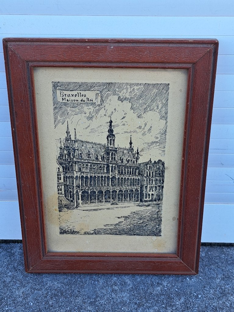 gravure bruxelles maison du roi signe auguste de roisin, Enlèvement ou Envoi, Gravure