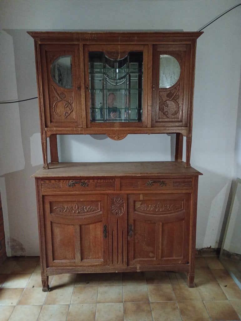 Art deco vitrinekast massief eik, Avec tiroir(s), Art deco, 100 à 150 cm, Enlèvement
