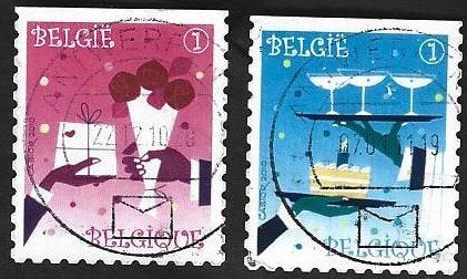 2 Postzegels België 2010 Feestzegels, Postzegels en Munten, Postzegels | Europa | België, Gestempeld, 1e dag stempel, Overig, Gestempeld
