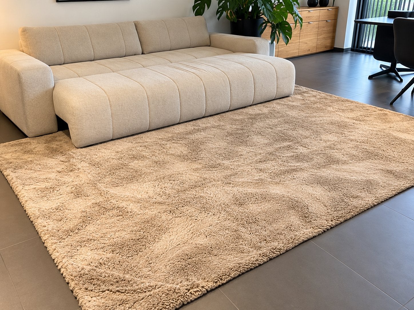 Grand tapis moelleux 290 x 200 cm — beige/taupe, Maison & Meubles, Enlèvement, Comme neuf, Beige