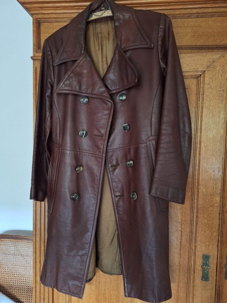 Veste longue en cuir vintage, Enlèvement, Taille 46/48 (XL) ou plus grande