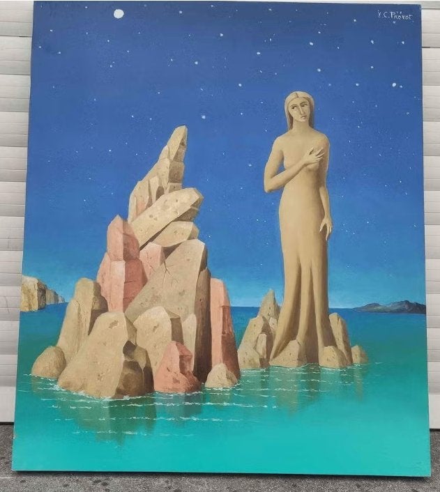 Huile sur panneau la métamorphose signe Carl prevot, Antiek en Kunst, Ophalen of Verzenden, Paneel
