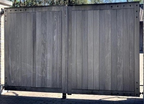 Dubbele hardhouten tuinpoort, Tuin en Terras, Ophalen, Gebruikt