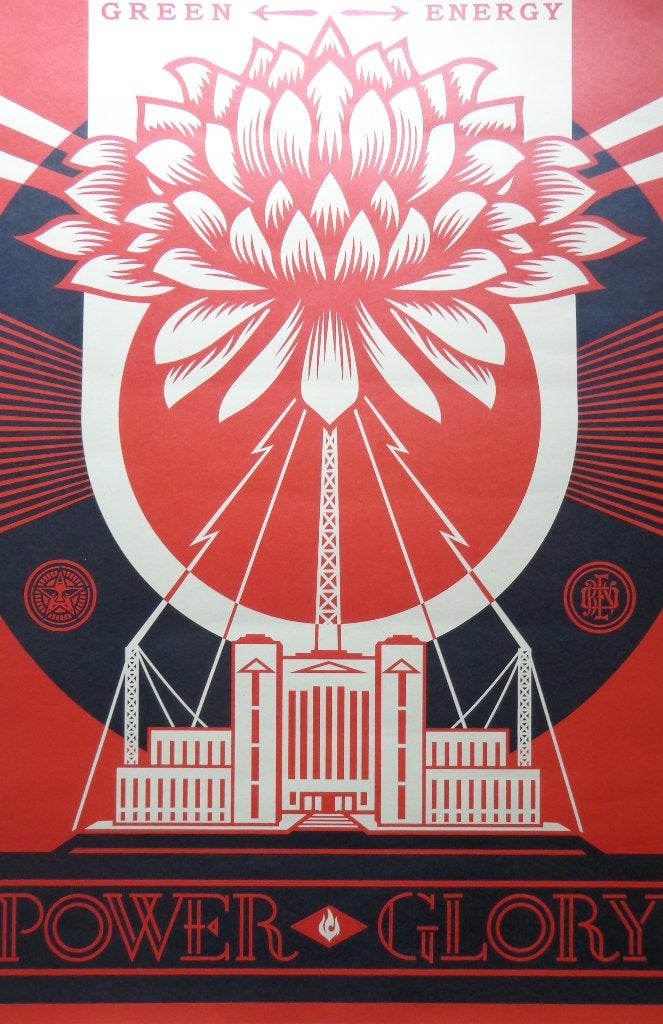 SHEPARD FAIREY / GREEN POWER / KLEURLITHO / 91x61cm / SIG, Signé, Enlèvement ou Envoi