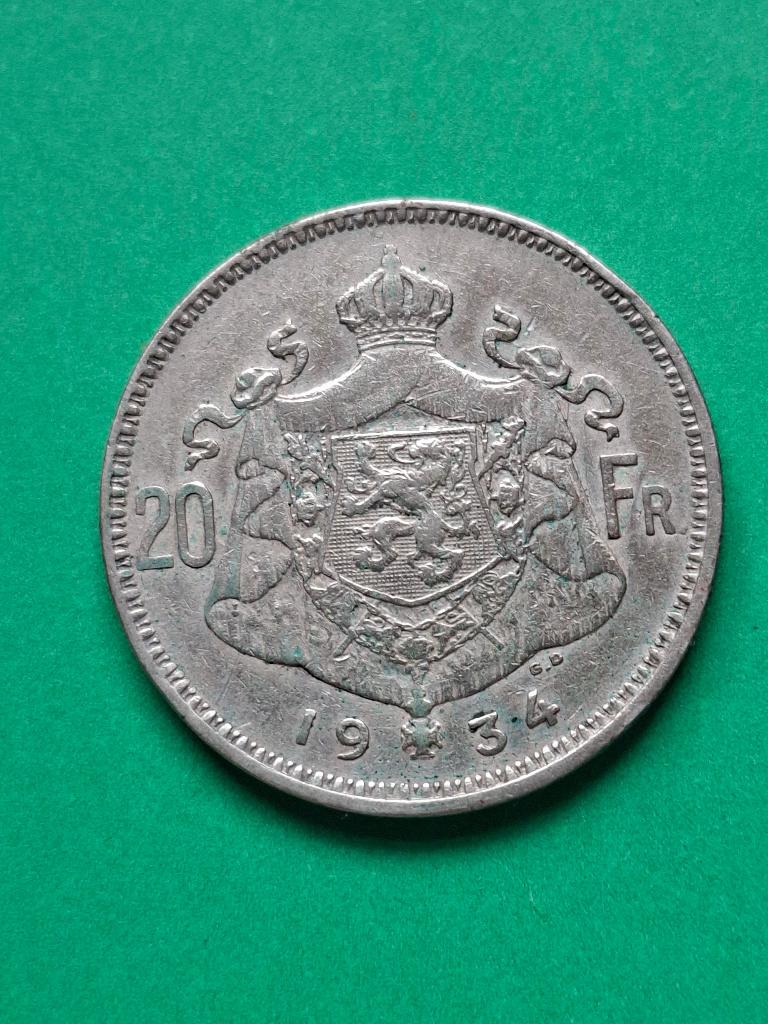 1934 België 20 frank in zilver Vlaams positie B, Postzegels en Munten, Munten | België, Losse munt, Zilver, Zilver, Verzenden