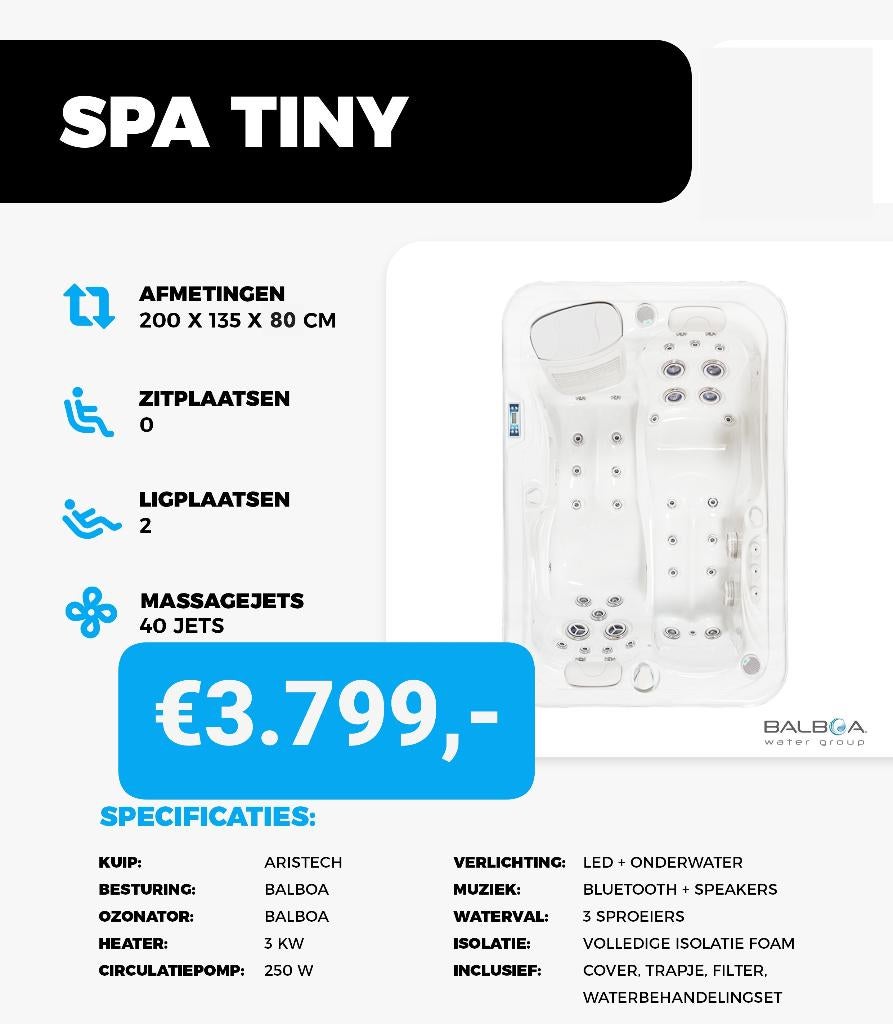 Jacuzzi Tiny (Balboa) 2 persoons - 200x135cm - 40 jets, Jardin & Terrasse, Accessoires de piscine, Neuf, Autres types, Enlèvement