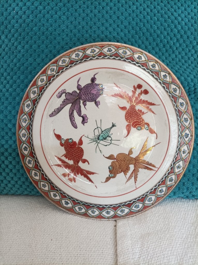 Chinees bord met goudvismotief, Ophalen of Verzenden