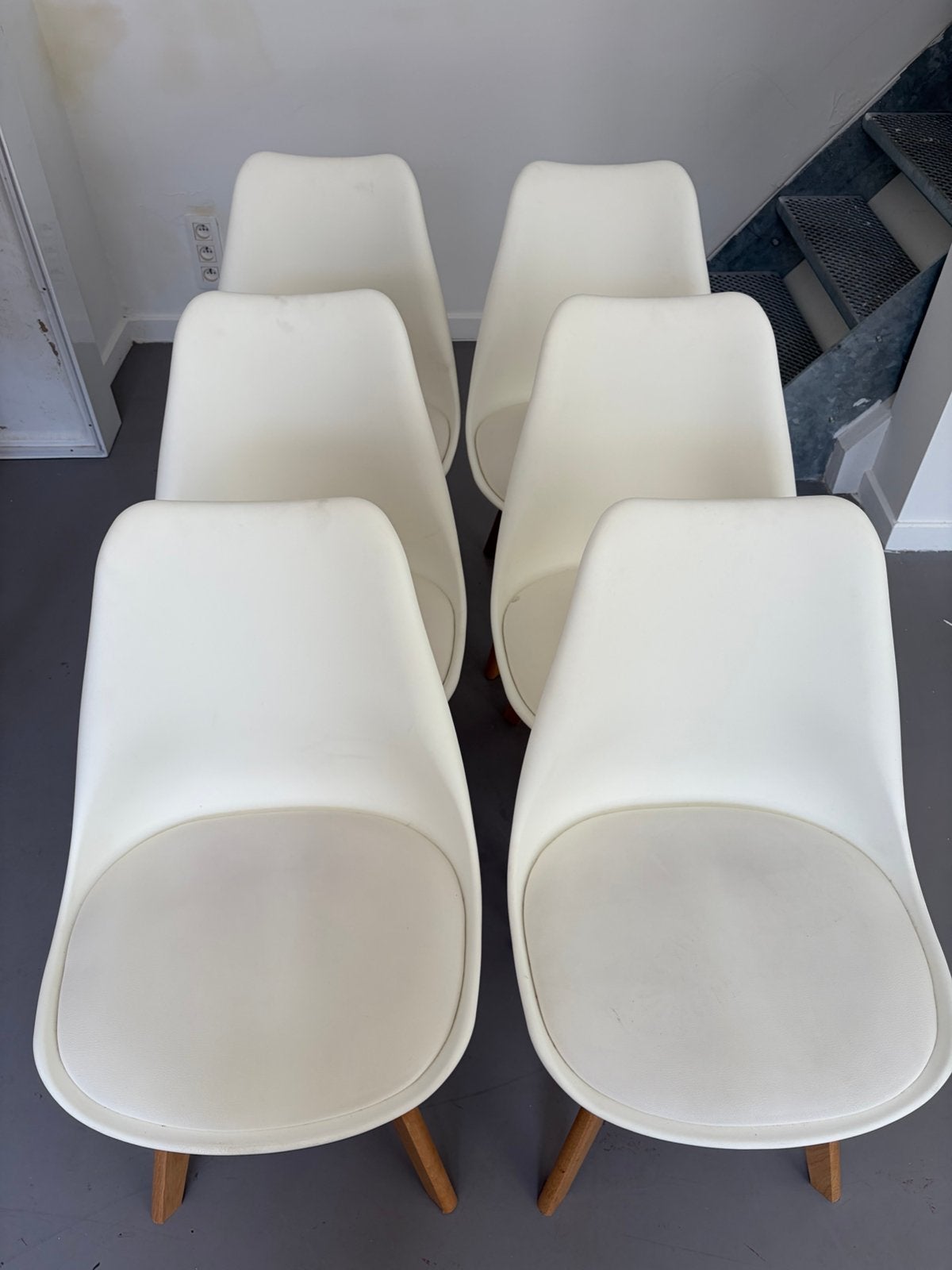 6 witte eetkamerstoelen — Scandinavische stijl, Ophalen, Wit, Zo goed als nieuw, Scandinave