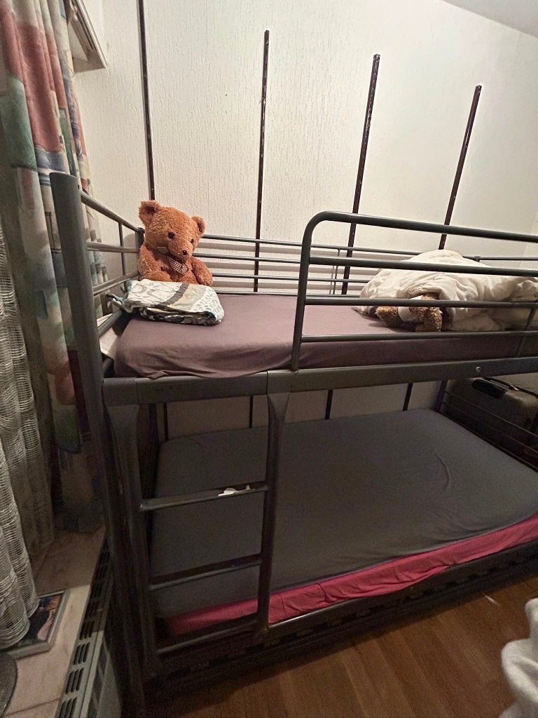 Stapelbed (3p) - grijs, Ophalen, Gebruikt, Tweepersoons, Metaal