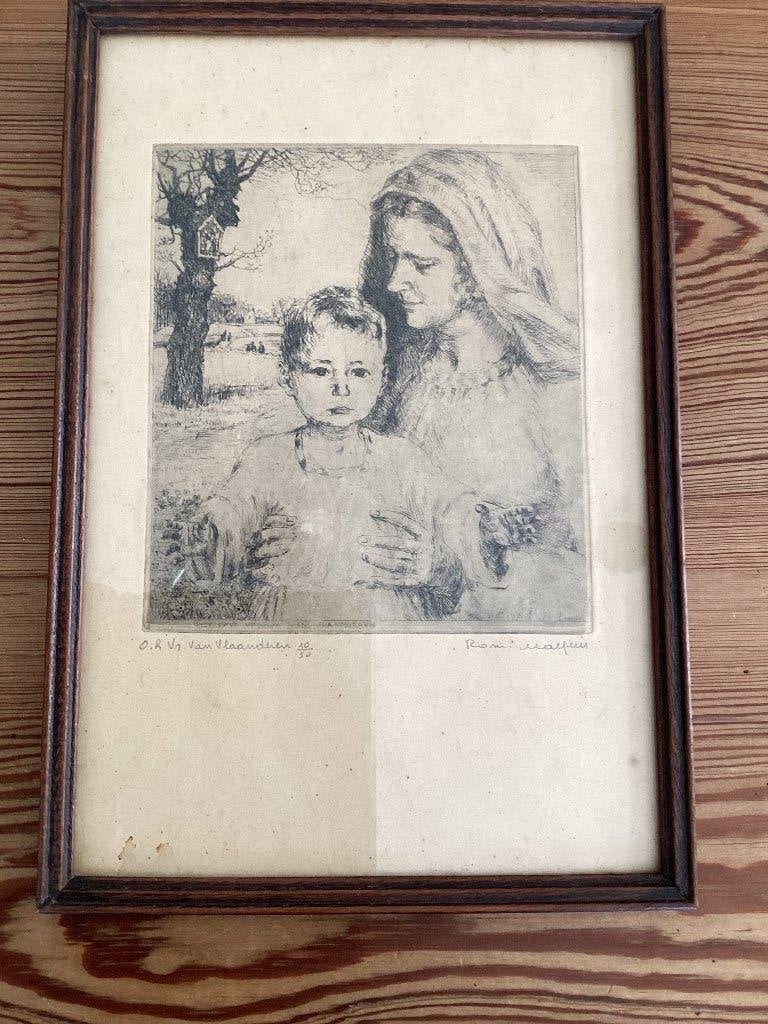 Ets Romain Malfliet, Antiek en Kunst, Kunst | Etsen en Gravures, Ophalen, Ingelijst, Religie, 1950 - 1999