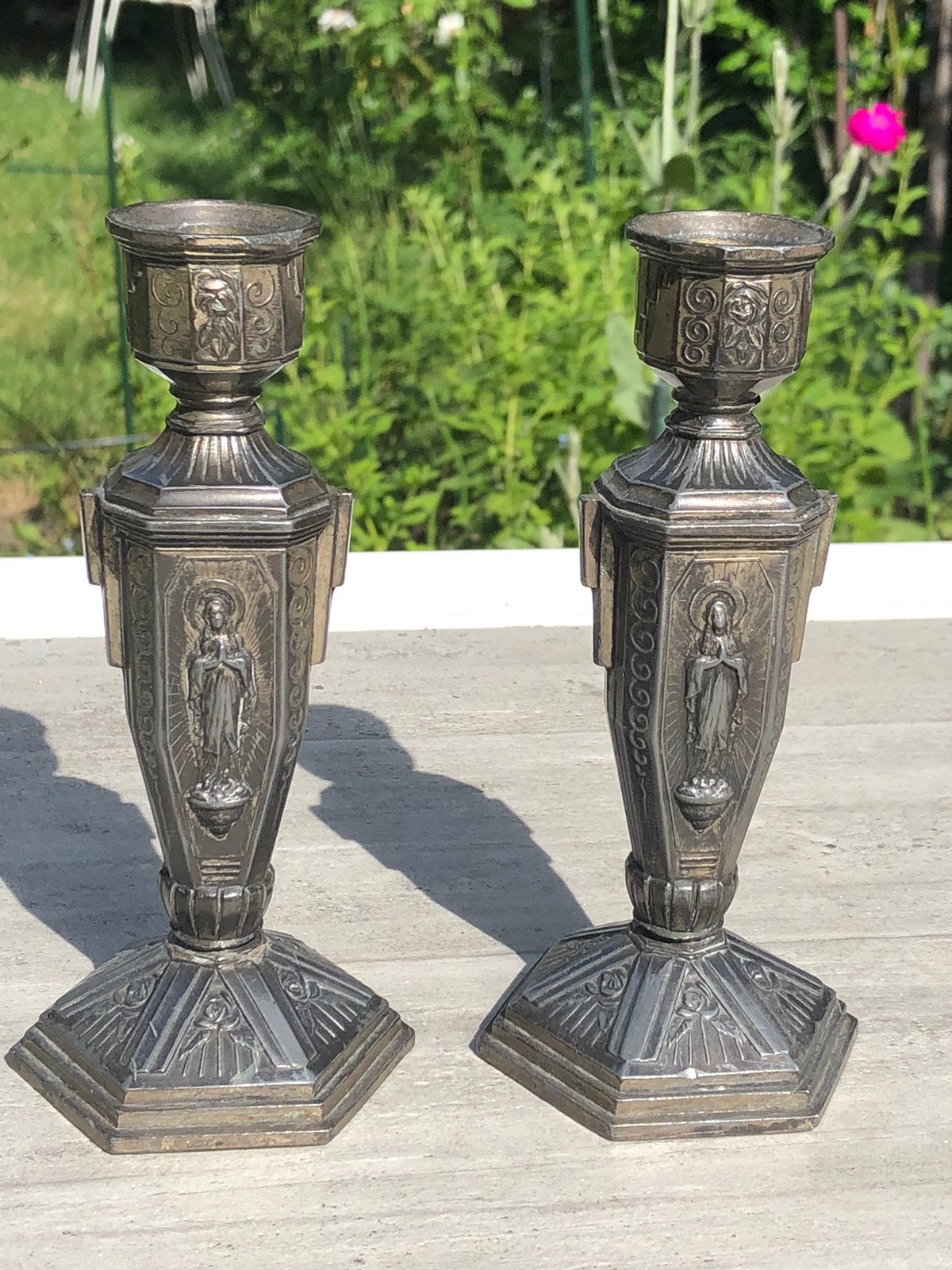 2 Art Deco kandelaars Maria, Antiek en Kunst, Ophalen