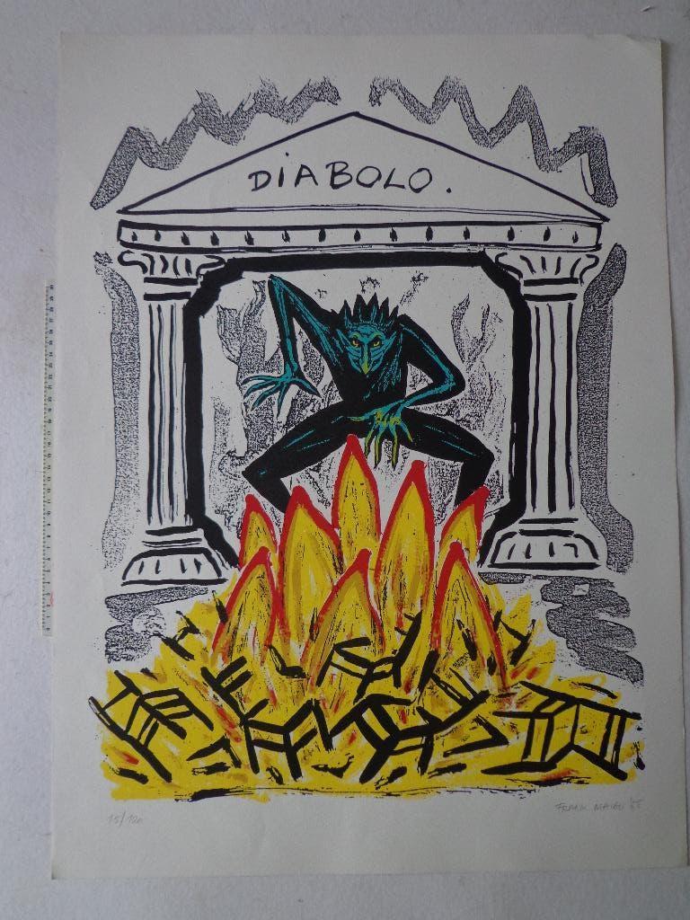 Grote zeefdruk van Frank Maieu "Diabolo" uit 1985, Antiquités & Art, Art | Lithographies & Sérigraphies, Enlèvement ou Envoi