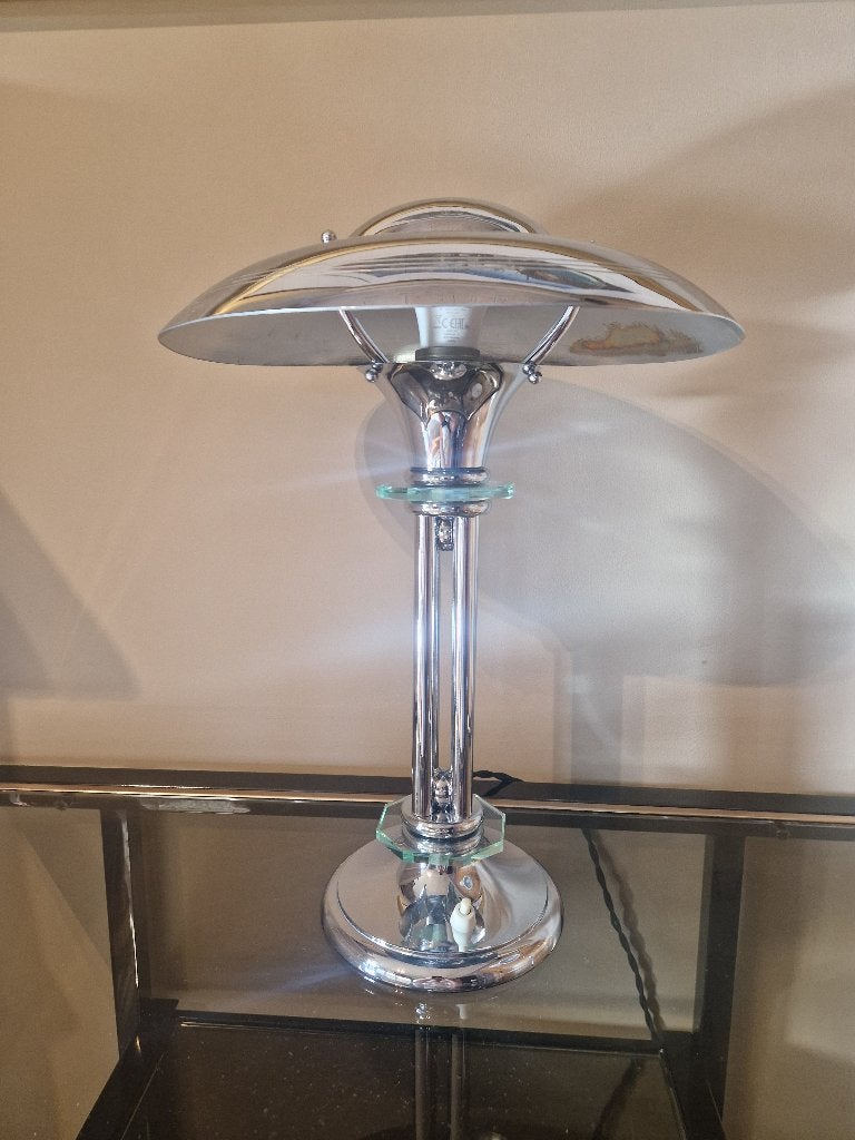 Art Deco tafellamp in chroom en glas, 1920-1949, Antiek en Kunst, Ophalen of Verzenden