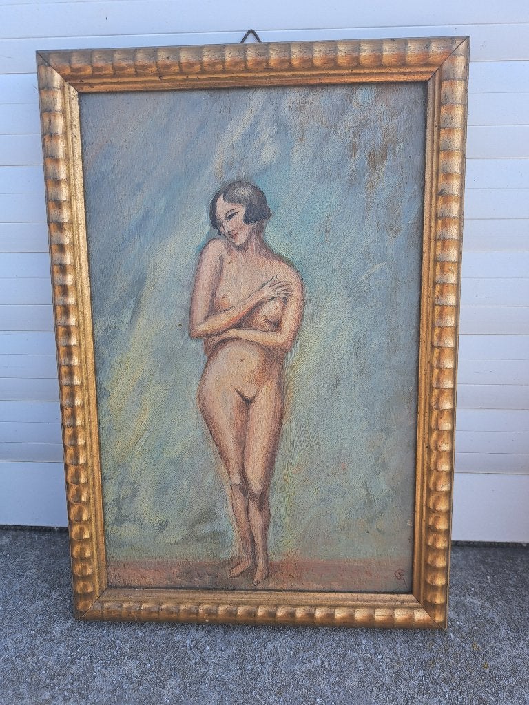 huile sur panneau femme nue monograme emile gervais, Enlèvement ou Envoi, Panneau