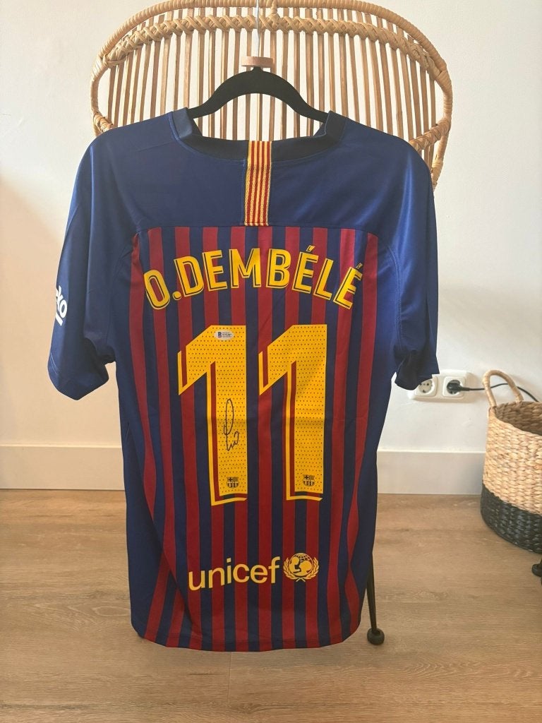 Gesigneerd Dembele thuisshirt FC Barcelona 18/19 COA Beckett, Verzamelen, Ophalen of Verzenden, Zo goed als nieuw, Shirt