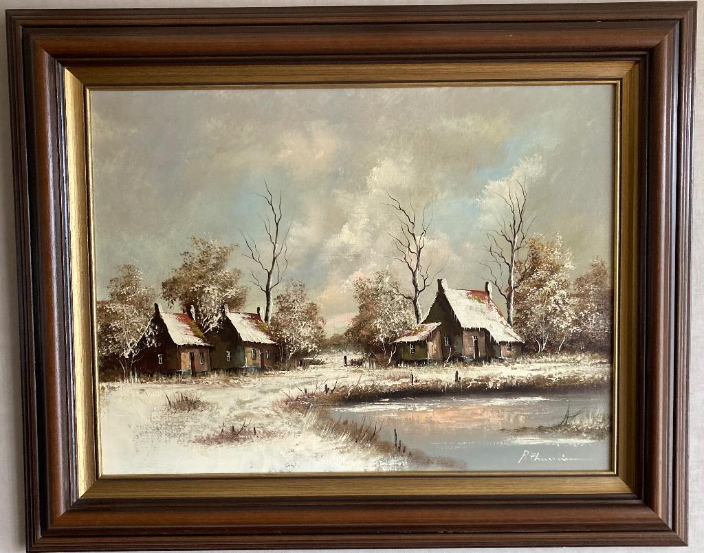 Vintage olieverf Schilderij winter door Rick Theunissen, Ophalen