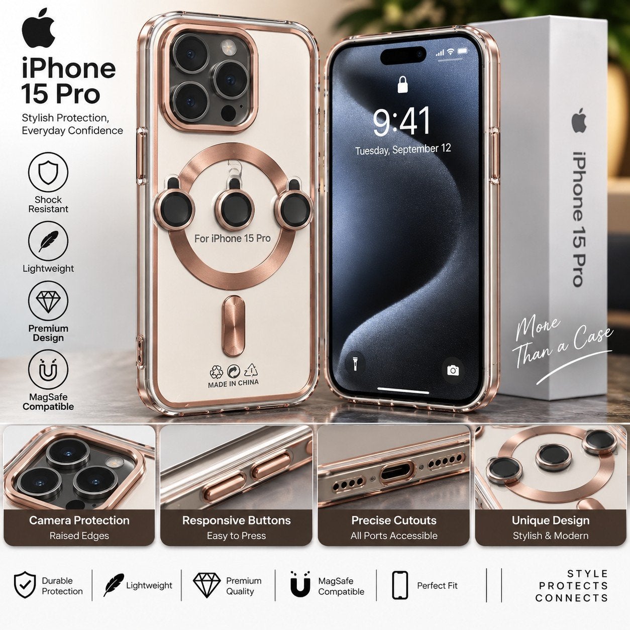 iPhone 15 Pro Hoesje – Magnetisch – Transparant – Beschermen, Envoi, Transparent, IPhone 15