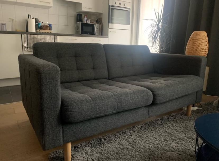 Grijze bank IKEA, 150 tot 200 cm, Tweepersoons, 75 tot 100 cm, Zo goed als nieuw