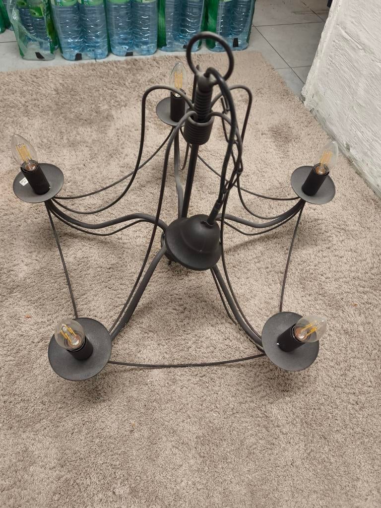 Lustre Suspension 5 Branches – Style Fer Forgé, Ophalen, Zo goed als nieuw, Metaal, Industriel