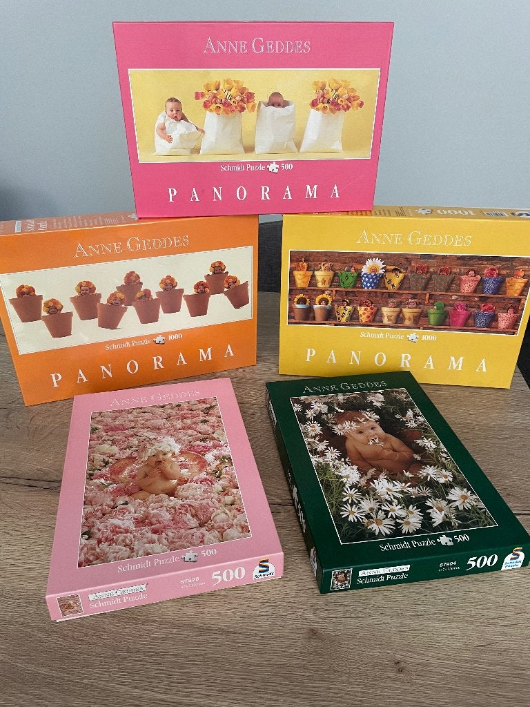 5 puzzels van Anne Geddes, Enlèvement, 500 à 1500 pièces, Comme neuf, Puzzle