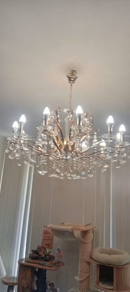 prachtige vergulde luster in swarovski, Ophalen, Glas, Klassiek, E14 (klein)