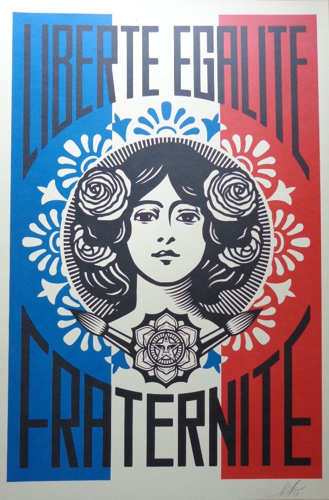 SHEPARD FAIREY / LIBERTE EGALITE / KLEURLITHO / 91x61cm SIG, Signé, Enlèvement ou Envoi