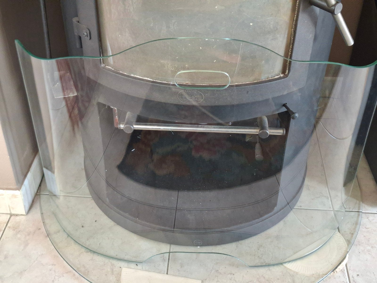 haardscherm gebogen in gelaagd glas Br 74x 57cm H, 15cm d, Ophalen, Inbouwhaard