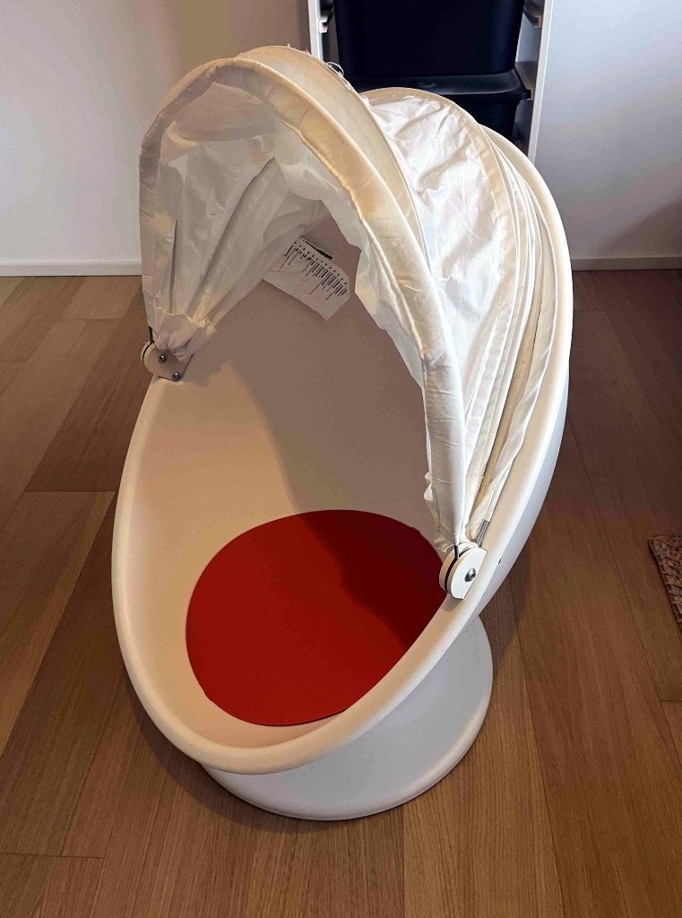 Fauteuil enfant pivotant IKEA PS LÖMSK blanc/rouge + capote, Enlèvement, Comme neuf, Autres types