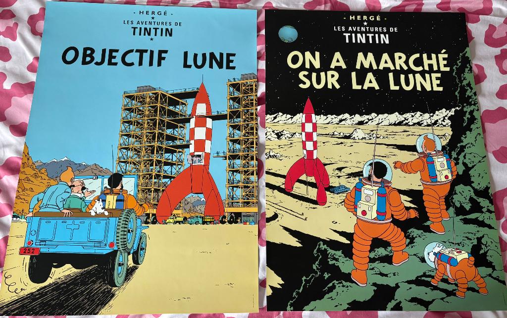 2 Posters Tintin Lune - 50x70 cms - Moulinsart Imaginatio, Collections, Enlèvement ou Envoi, Comme neuf