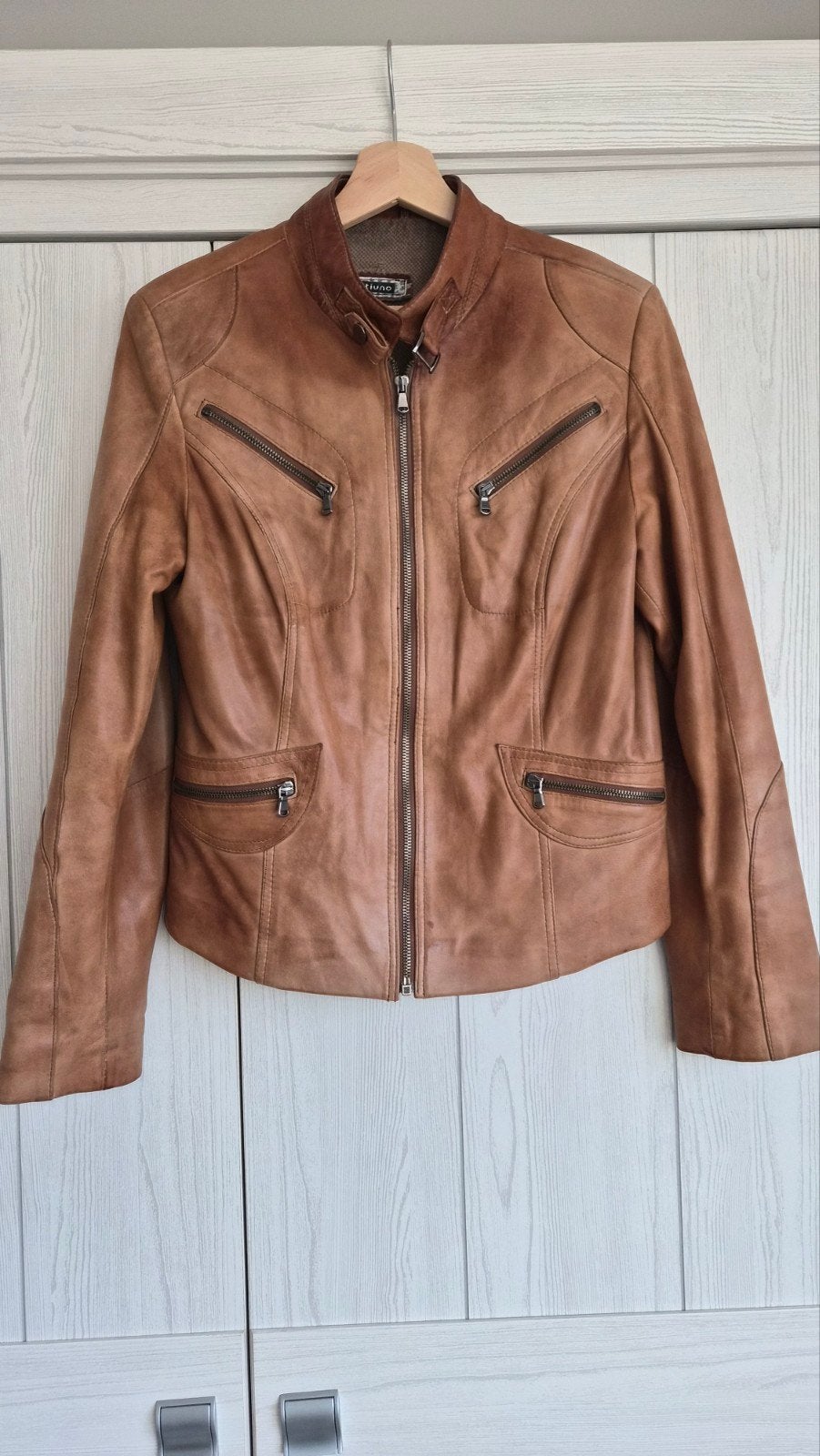 Veste de motard en cuir d'agneau Ventiuno, taille M, Taille 38/40 (M), Enlèvement ou Envoi, Beige, Ventiuno