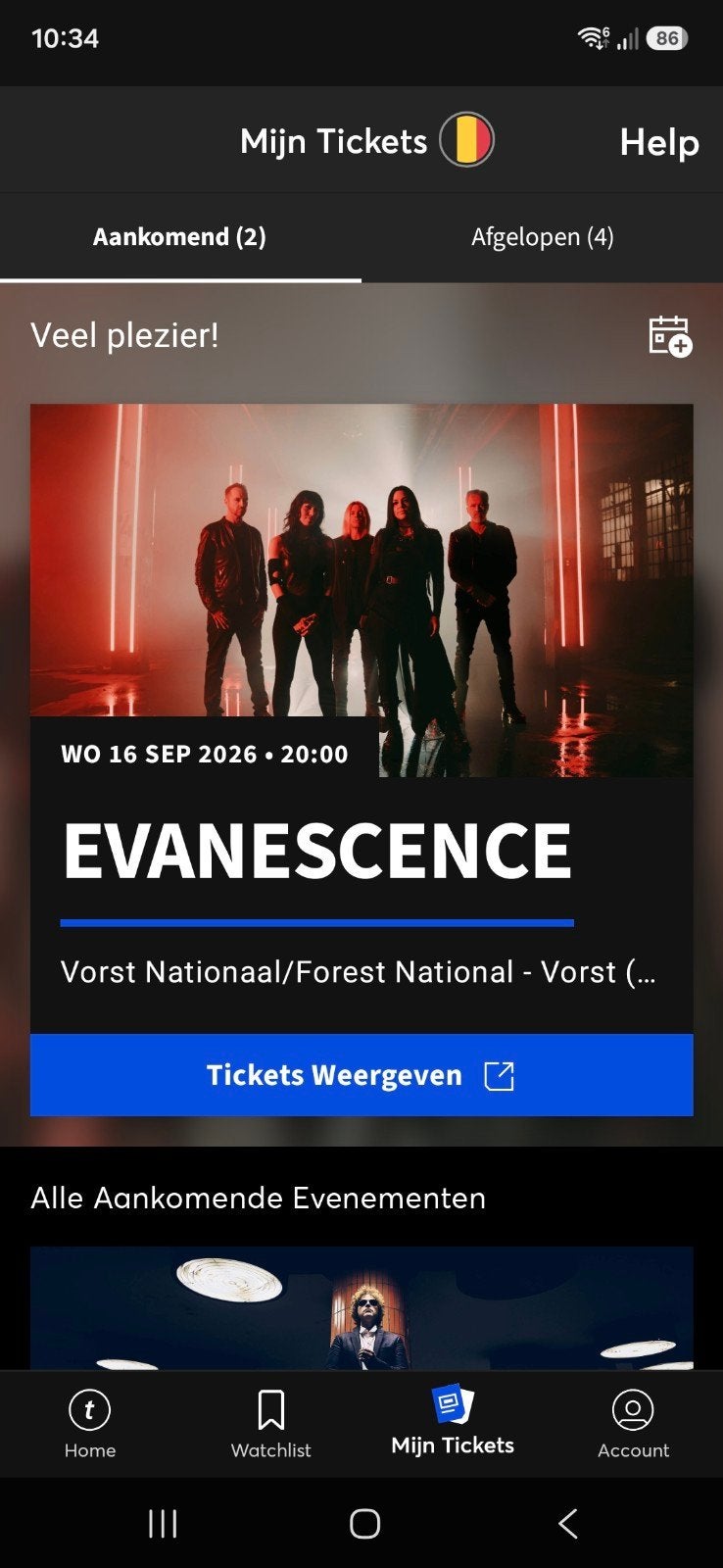Evanescence. vanavond in Vorst.   3 tickets