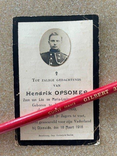 14-18 Soldaat 3 Jagers te Voet Dikkebus OPSOMER Gesneuveld, Verzamelen, Ophalen of Verzenden, Bidprentje
