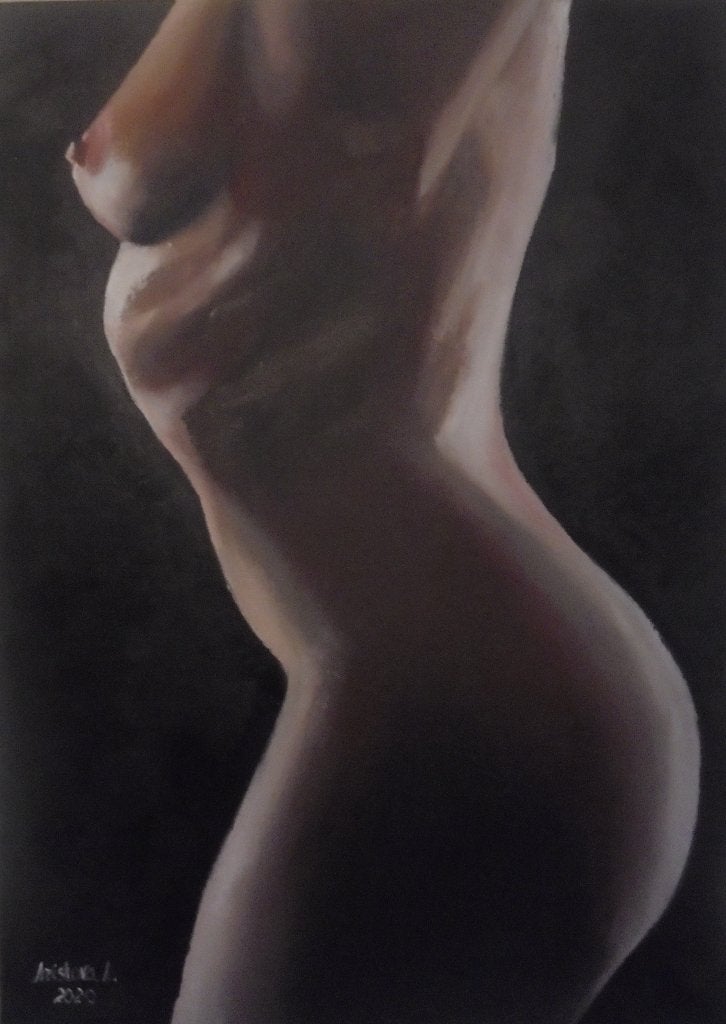 olieschilderij naked girl torso 1 (50x70), Antiek en Kunst, Doek, Portret of Personen, Ophalen of Verzenden, Olieverf