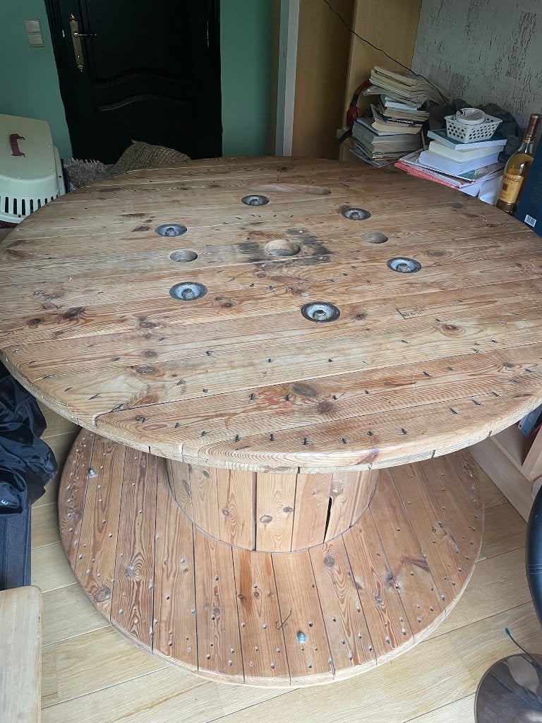 XL kabelhaspel op wielen - industriele tafel 139cm, Ophalen, Gebruikt