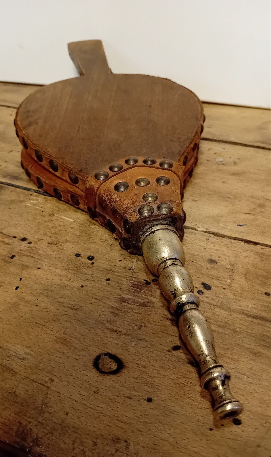 Soufflet de cheminée ancien en cuir et bois - 41 cm, Maison & Meubles, Enlèvement ou Envoi