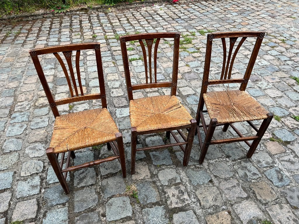 3 chaises en bois et osier, Brun, Enlèvement, Utilisé, Bois
