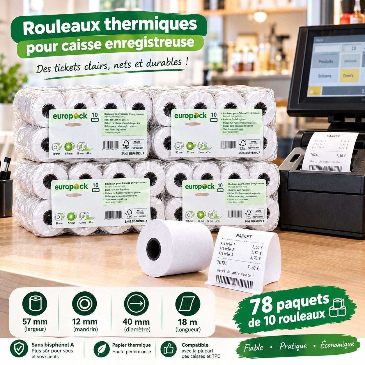 Rouleaux thermiques pour caisse enregistreuse – 57 mm, Jardin & Terrasse, Enlèvement ou Envoi