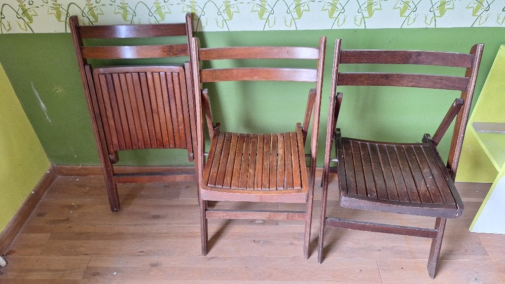 3 plooistoeltjes hout, Huis en Inrichting, Ophalen, Gebruikt, Drie, Rood