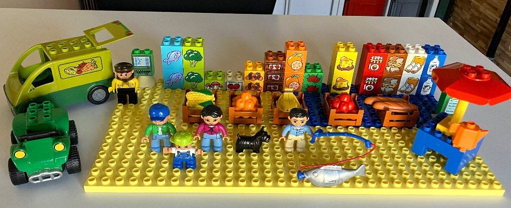 Lego duplo fruit groentemarkt in nieuwe staat, Ophalen of Verzenden, Zo goed als nieuw, Inclusief minifiguren, Duplo