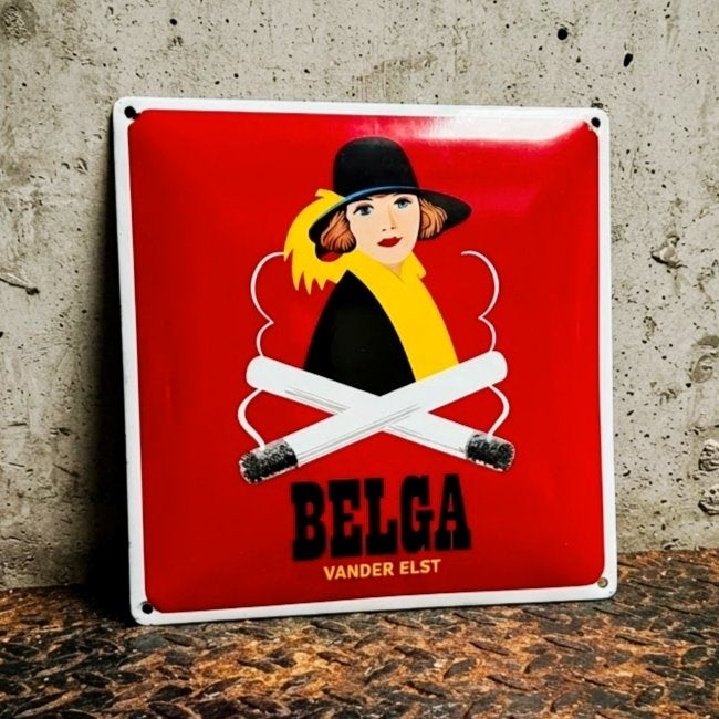 Emaille Reclamebord BELGA vd Elst Sigaretten Vintage Mancave, Verzamelen, Verzenden, Gebruikt, Reclamebord