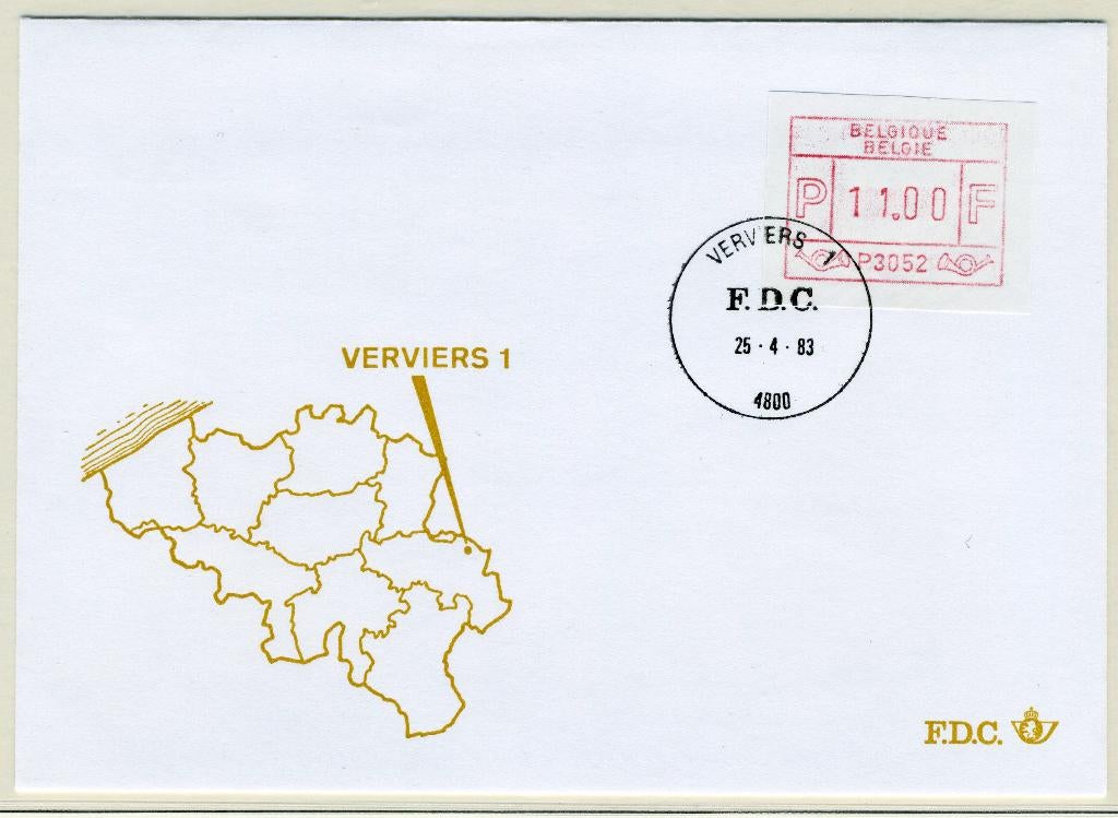 (B) Enveloppe ATM52 FDC 1983 - Verviers 1 (P3052), Enlèvement ou Envoi, Affranchi, Avec enveloppe, Oblitération 1er jour