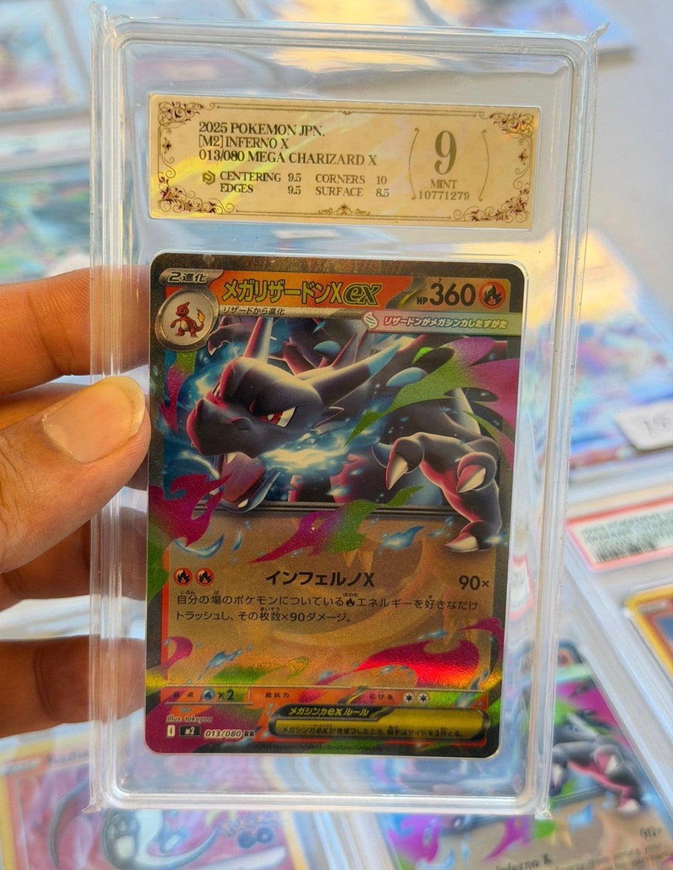 Mega Charizard X ex 013/080 RR PCG grade 9 Japon 2025, Enlèvement ou Envoi, Comme neuf, Cartes en vrac